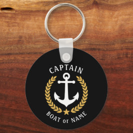 Kapitein Naam Anchor Gold Laurel Foto Back Black Sleutelhanger