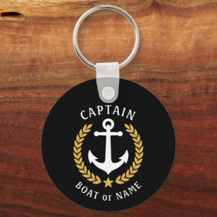 Kapitein Naam Anchor Gold Laurel Foto Back Black Sleutelhanger