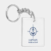 Kapitein Naam Boat Compass Anchor Foto terug White Sleutelhanger (Voorkant Links)