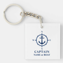 Kapitein Naam Boat Compass Anchor Foto terug White Sleutelhanger