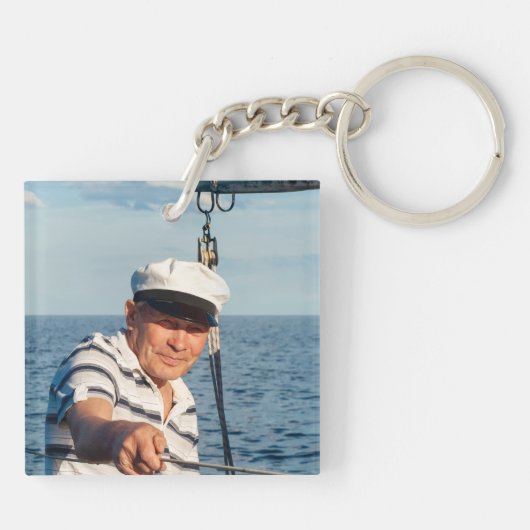 Kapitein Naam Boat Compass Anchor Foto terug White Sleutelhanger (Achterkant)