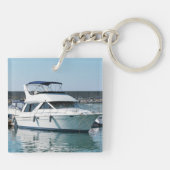 Kapitein Naam Boat Compass Anchor Photo Back Navy Sleutelhanger (Achterkant)