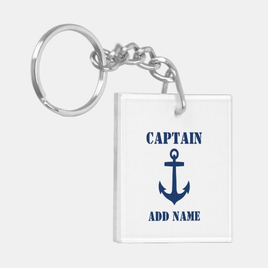 Kapitein Naam Boat Naam Anchor Foto Terug White Sleutelhanger (Voorkant Links)
