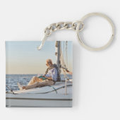 Kapitein Naam Boat Naam Anchor Foto Terug White Sleutelhanger (Achterkant)