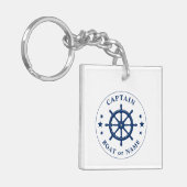 Kapitein Naam Boat Wheel Helm Stars Foto achterste Sleutelhanger (Voorkant Links)