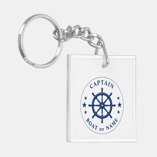 Kapitein Naam Boat Wheel Helm Stars Foto achterste Sleutelhanger (Voorkant Links)