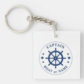 Kapitein Naam Boat Wheel Helm Stars Foto achterste Sleutelhanger (Voorkant)