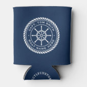 Kapitein naam touw lijst nautisch schip wiel blikjeskoeler (Voorkant)