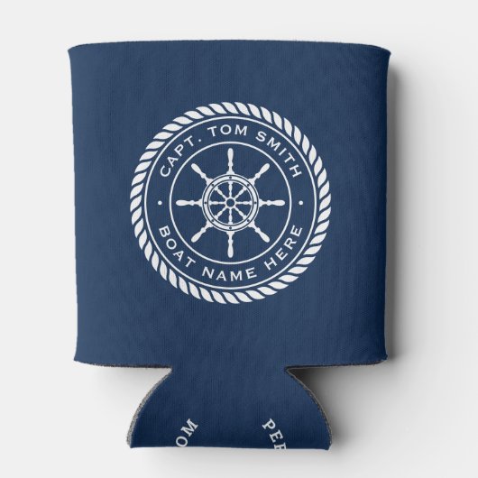 Kapitein naam touw lijst nautisch schip wiel blikjeskoeler (Achterkant)