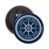 Kapitein naam touw lijst nautisch schip wiel button flesopener (Voorkant)