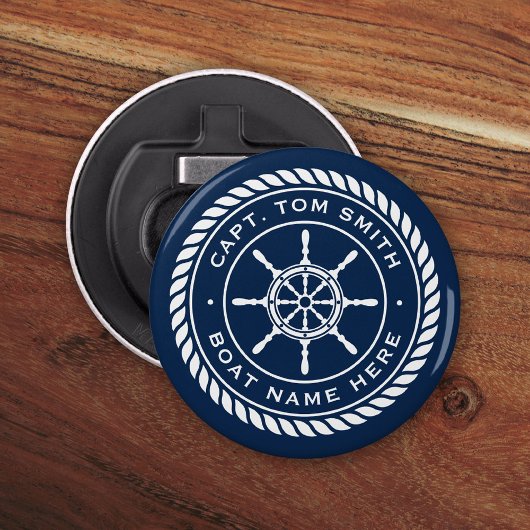 Kapitein naam touw lijst nautisch schip wiel button flesopener