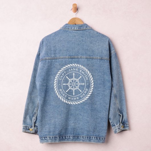 Kapitein naam touw lijst nautisch schip wiel denim jacket (Hangar)