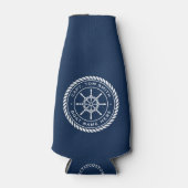 Kapitein naam touw lijst nautisch schip wiel flesjeskoeler (Voorkant)