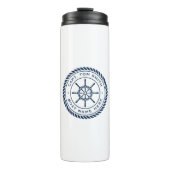 Kapitein naam touw lijst nautisch schip wiel thermosbeker (Voorkant)