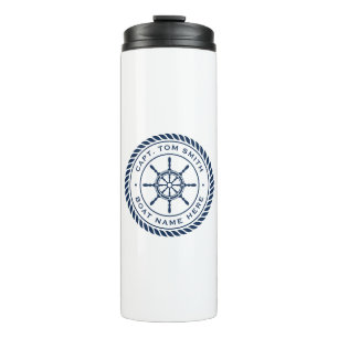 Kapitein naam touw lijst nautisch schip wiel thermosbeker