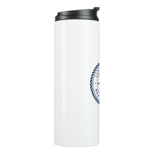 Kapitein naam touw lijst nautisch schip wiel thermosbeker (Gedraaid links)