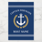 Kapitein Name and Boat Anchor Gold Laurel Mini Wijn Etiket (Enkel label)