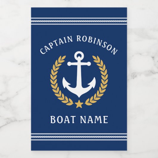 Kapitein Name and Boat Anchor Gold Laurel Voedselcontainer Etiket (Enkel label)