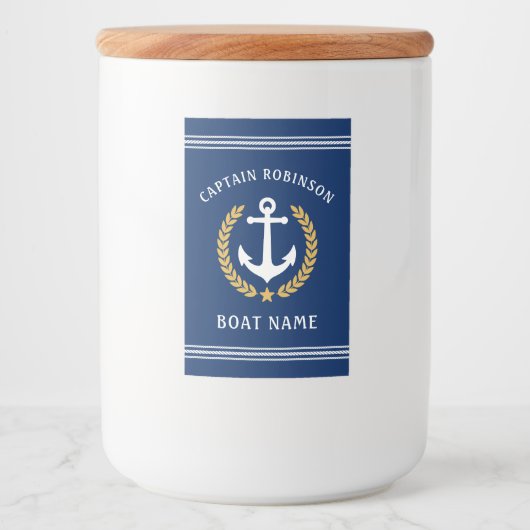 Kapitein Name and Boat Anchor Gold Laurel Voedselcontainer Etiket (Voorkant)