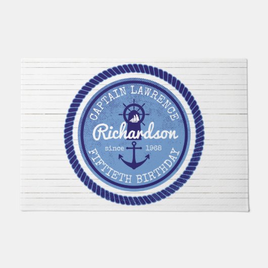 Kapitein Nautical 50th Birthday Rope Anchor Helm Deurmat (Voorkant)