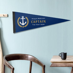 Kapitein, Nautical Anchor, naam: Gold Laurel Star Wimpel Vlag