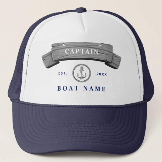 Kapitein nautical anchor name gepersonaliseerd trucker pet (Voorkant)