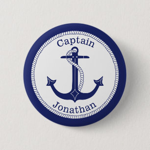 Kapitein Nautical Anchor Navy, gepersonaliseerd Ronde Button 5,7 Cm