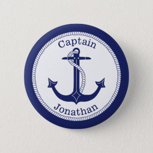 Kapitein Nautical Anchor Navy, gepersonaliseerd Ronde Button 5,7 Cm