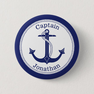 Kapitein Nautical Anchor Navy, gepersonaliseerd Ronde Button 5,7 Cm