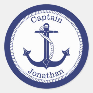 Kapitein Nautical Anchor Navy, gepersonaliseerd Ronde Sticker