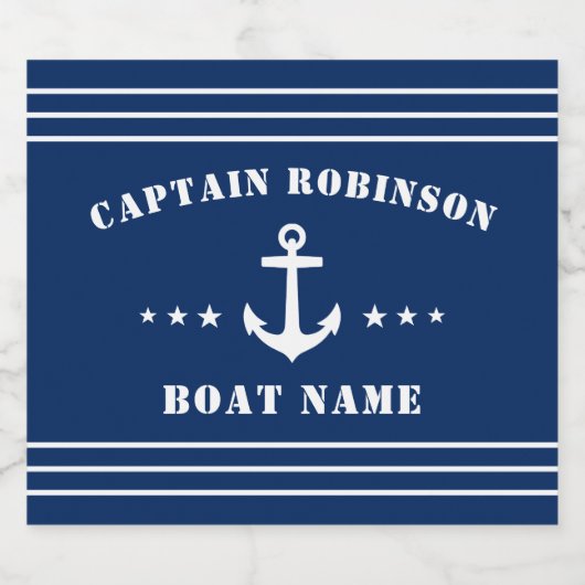 Kapitein Nautical Anchor Stars Naam en marine Likeurfles Etiket (Enkel label)