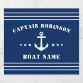 Kapitein Nautical Anchor Stars Naam en marine Sparkling Wijnetiket (Enkel label)