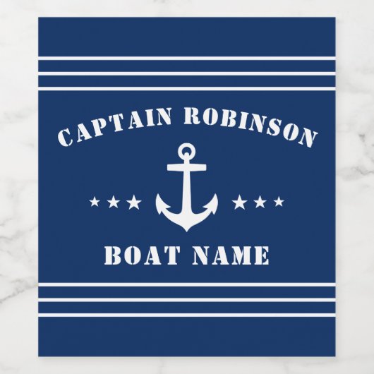 Kapitein Nautical Anchor Stars Naam en marine Wijn Etiket (Enkel label)