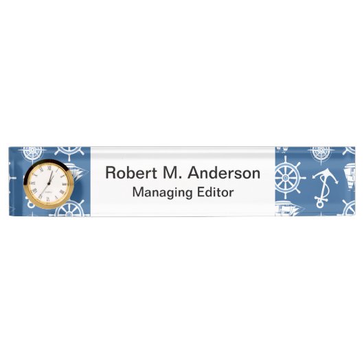 Kapitein Nautical Blue en White Sailor Naambordje (Voorkant)