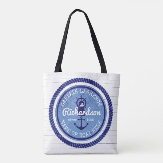 Kapitein  Nautical Rope Anchor Helm Boat Tote Bag (Achterkant)