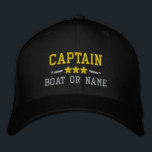 Kapitein Nautical Stars Gold Silver Black Geborduurde Pet<br><div class="desc">Sail in stijl met een gepersonaliseerd zwart met goud en zilver geborduurd pet met uw Kapitein rank of andere titel,  jouw naam of Boat Name en sterren. Verscheidene pet en draadkleuren om van te kiezen. Maakt een groot aangepast cadeau voor vaders dag,  Moederdag of elke andere gelegenheid.</div>