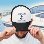 Kapitein Navy Blue Anchor Naam of Boat Naam toevoe Trucker Pet<br><div class="desc">Kapitein Navy Blue Anchor Naam of Boat Name Pet toevoegen</div>