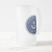 Kapitein Navy & White Nautical Anchor Rope Matglas Bierpul (Voorkant rechts)