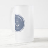 Kapitein Navy & White Nautical Anchor Rope Matglas Bierpul (Voorkant links)