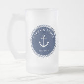 Kapitein Navy & White Nautical Anchor Rope Matglas Bierpul (Links)