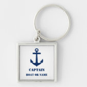 Kapitein of Boat Name Nautical Anchor Navy & White Sleutelhanger (Voorkant)