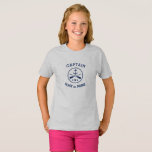 Kapitein of Boat Name Nautical Anchor oars sterren T-shirt<br><div class="desc">Een stijlvol meisjes grijs en blauw T-shirt met een aangepaste nautische anker, gekruiste riemen en sterren en uw gepersonaliseerde captain naam of bootnaam.</div>