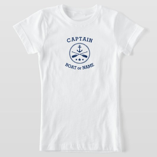Kapitein of Boat Name Nautical Anchor oars sterren T-shirt (Laagn)