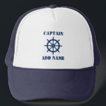 Kapitein of Boat Name Ship Wheel Helm Trucker Pet<br><div class="desc">Nautical Ships Wheel Helm with Personalized Kapitein or Boat Name Pet.</div>