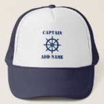 Kapitein of Boat Name Ship Wheel Helm Trucker Pet<br><div class="desc">Nautical Ships Wheel Helm with Personalized Kapitein or Boat Name Pet.</div>