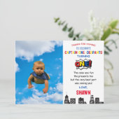 Kapitein One derpants Eerste verjaardag Dank u wel Bedankkaart (Staand voorkant)