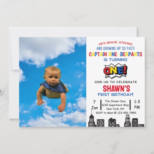 Kapitein One-derpants First Birthday Invitation Kaart (Voorkant)