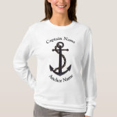 Kapitein, op maat gesneden boot en anker, T-shirt (Voorkant)