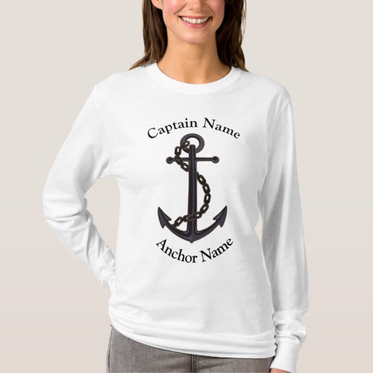 Kapitein, op maat gesneden boot en anker, T-shirt (Voorkant)