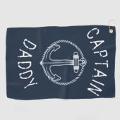 Kapitein Papa Nautical Navy Blue Name Golfhanddoek (Horizontaal)